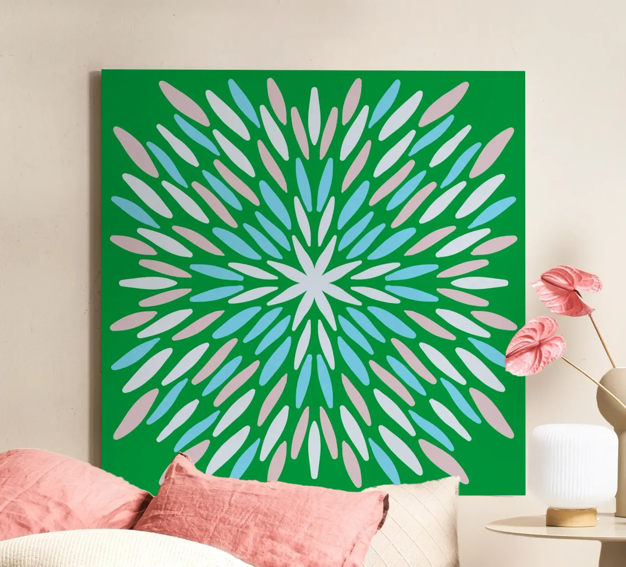 Petal burst - verde, blu e beige tela con Cornice a cassetta da Wackapacka