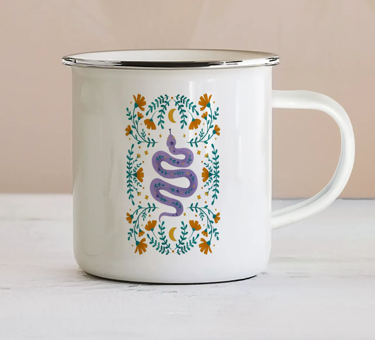 Serie mistica - Serpente viola tazza in smalto da Wackapacka