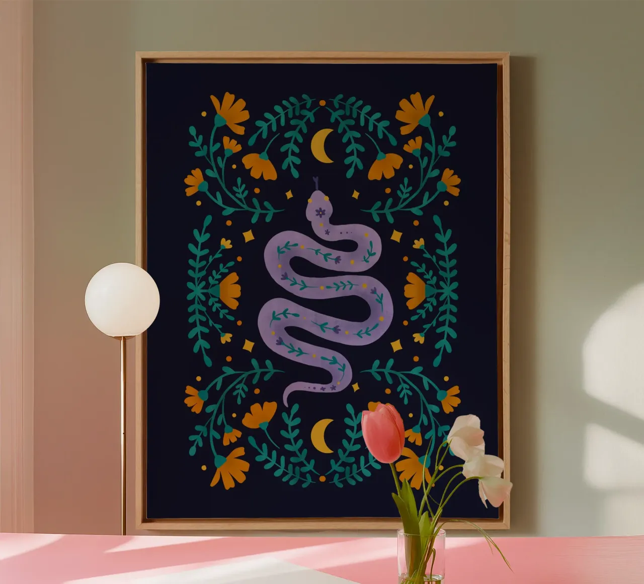 Mystical series - purple snake canvas with Floater frame by Wackapacka