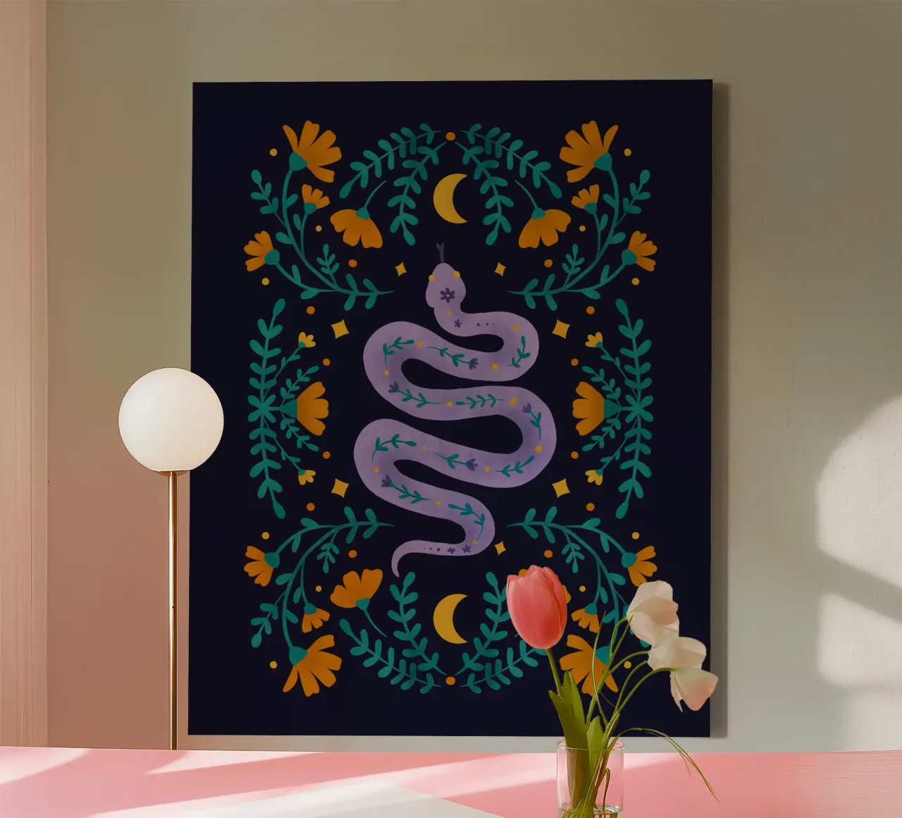 Mystical series - purple snake canvas with Floater frame by Wackapacka