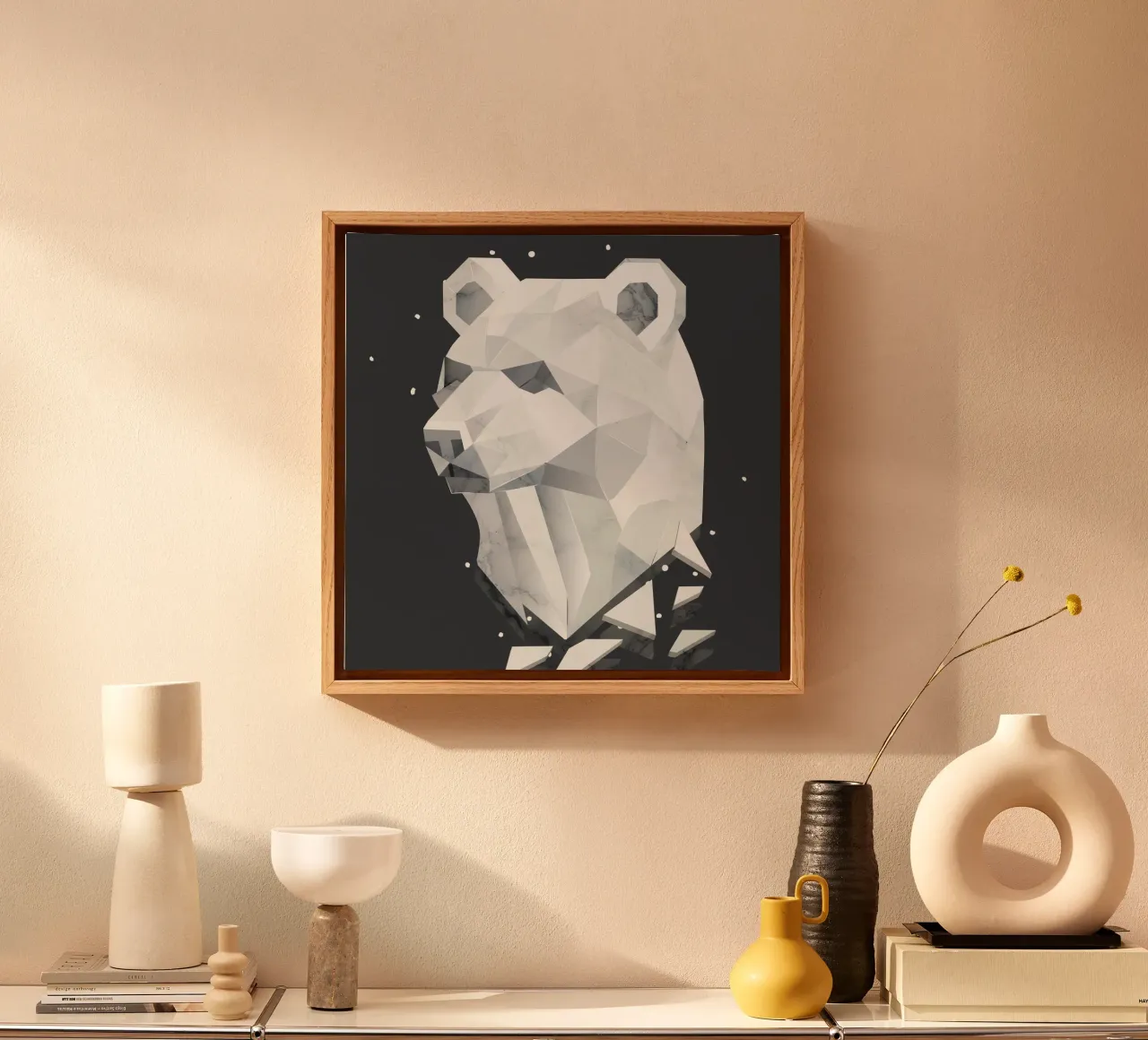 Testa d'orso geometrica - forza e tranquillità tela con Cornice a cassetta da namosh