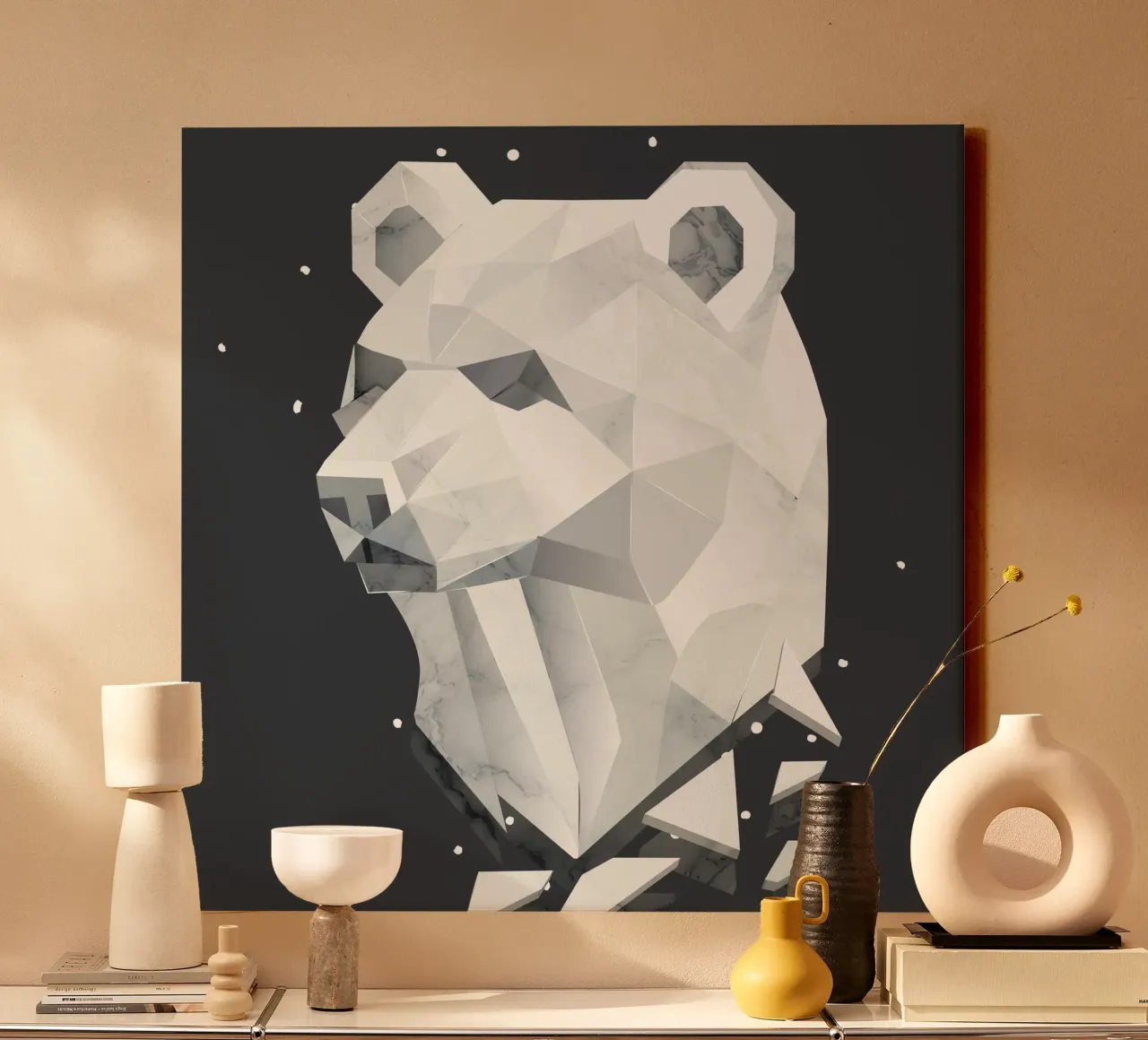 Testa d'orso geometrica - forza e tranquillità tela con Cornice a cassetta da namosh