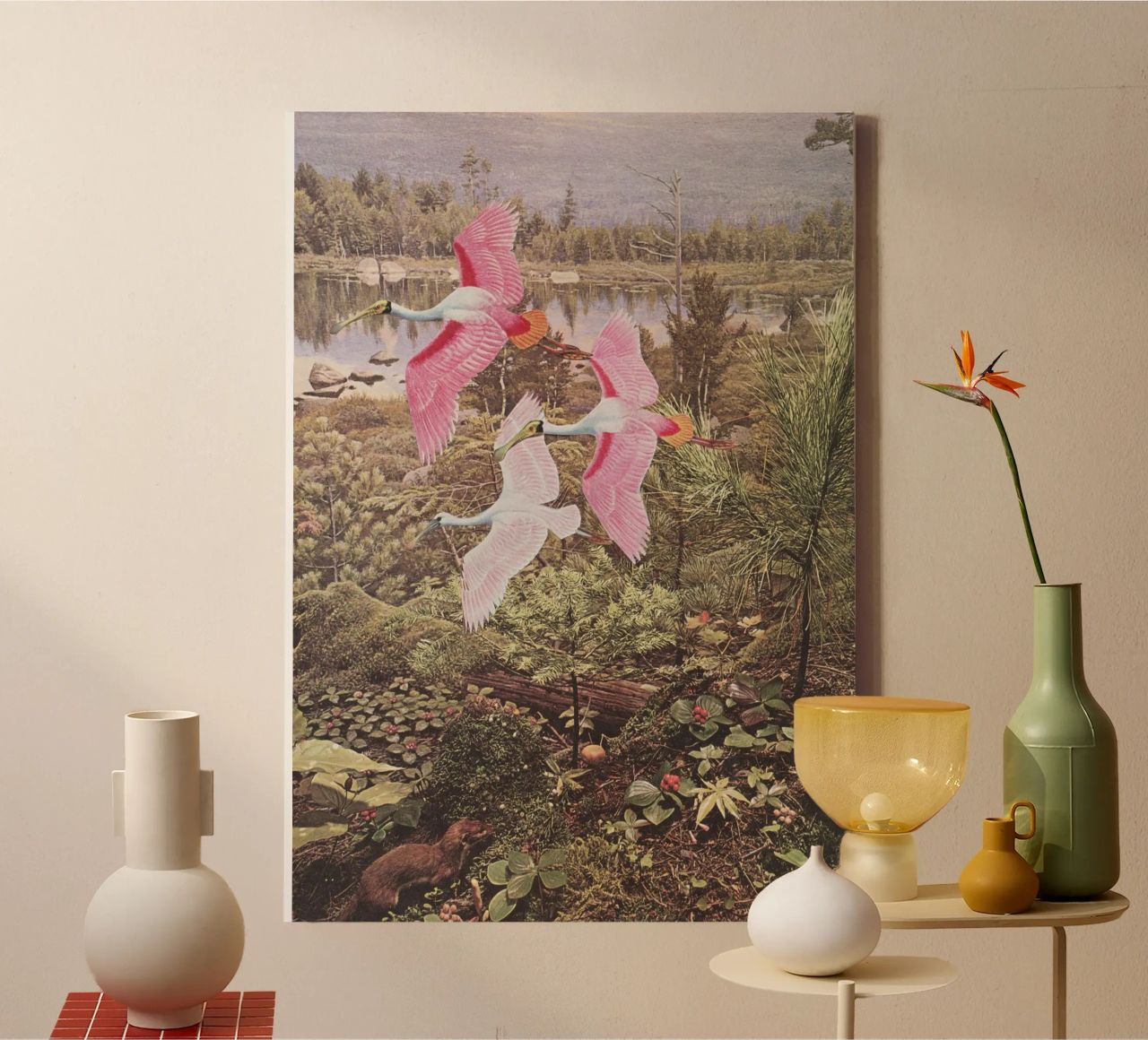 Flight of the Spoonbills canvas by Cassia Beck Collage