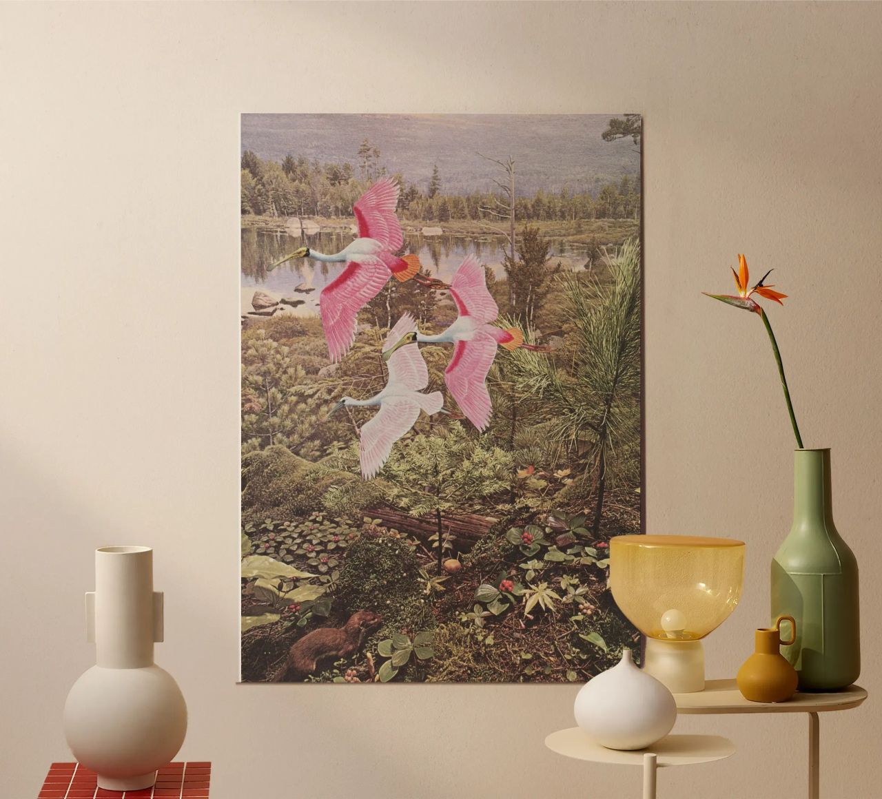 Flight of the Spoonbills poster by Cassia Beck Collage