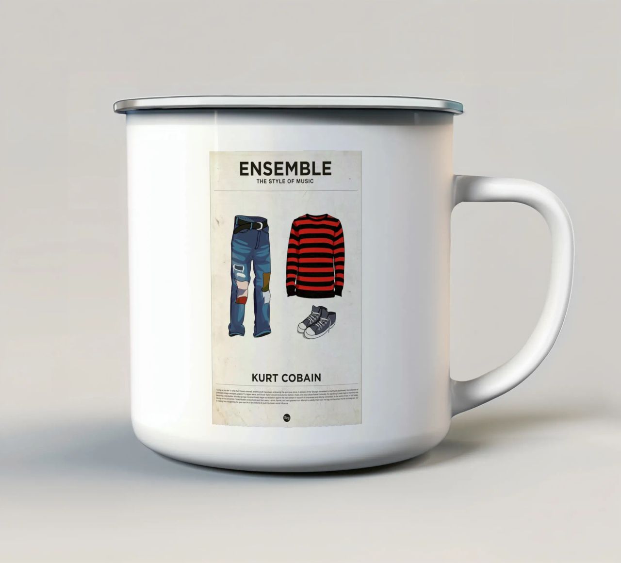 Ensemble Kurt Cobain tazza in smalto da Moxy Creative House