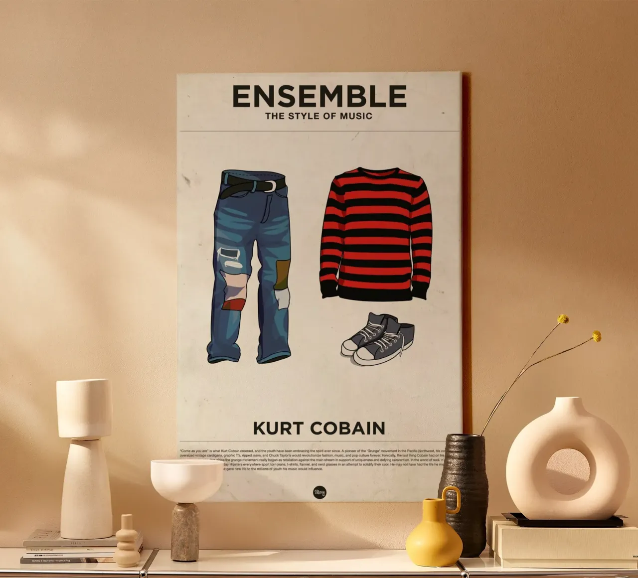 Ensemble Kurt Cobain tela con Cornice a cassetta da Moxy Creative House