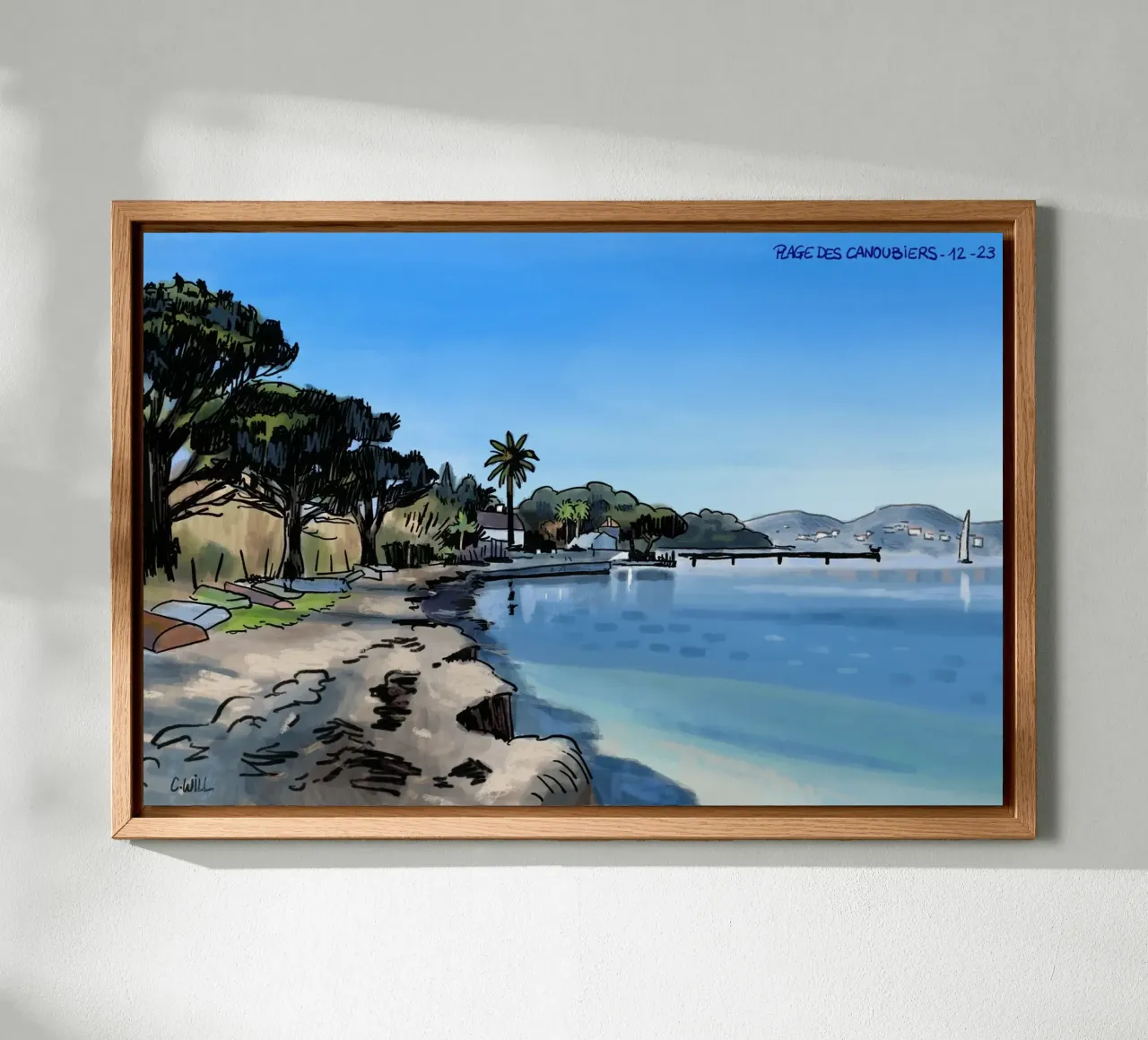 Spiaggia di Saint-Tropez tela con Cornice a cassetta da C.WILL