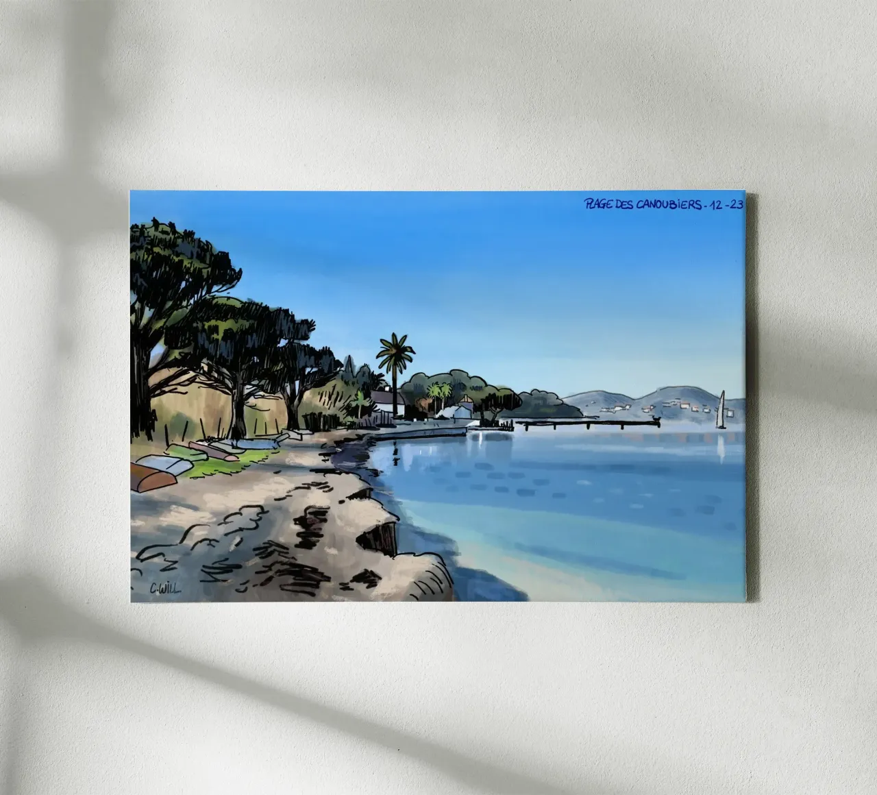 Spiaggia di Saint-Tropez tela con Cornice a cassetta da C.WILL