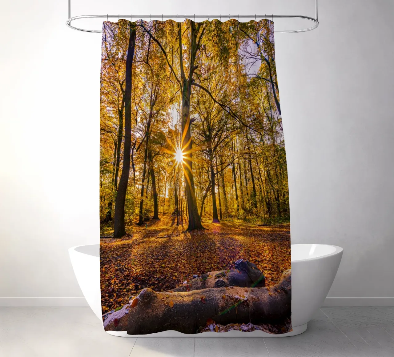 Stella del sole nella foresta in autunno tenda da doccia da Marcus Beckert | Fotografie