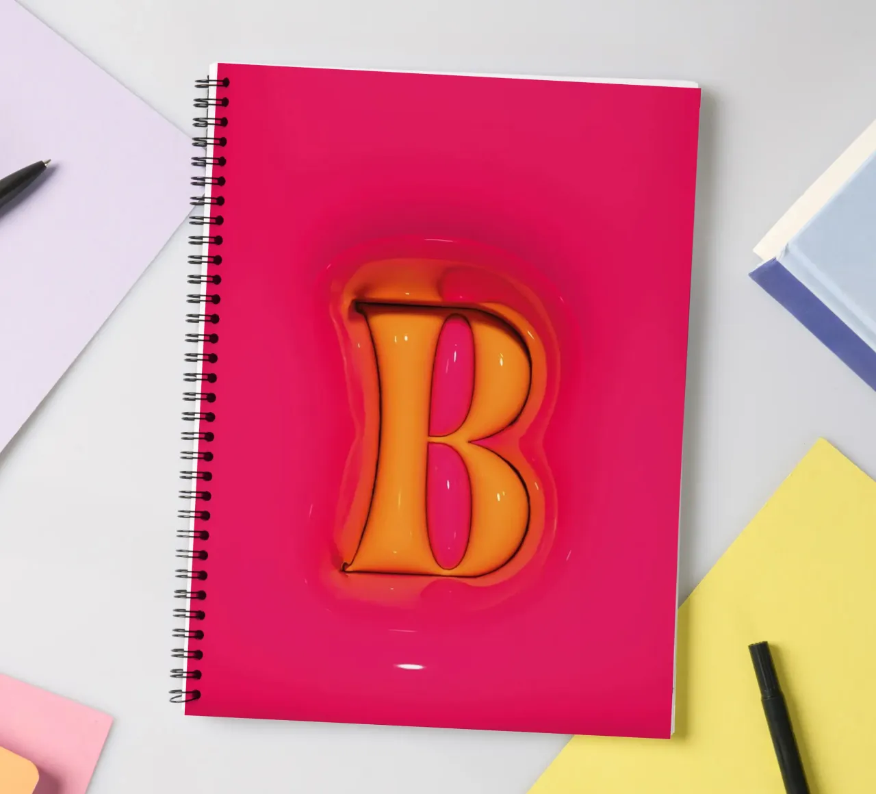 Bubblegum Inflate Initials B Pink spiral notebook by Malou-Studio