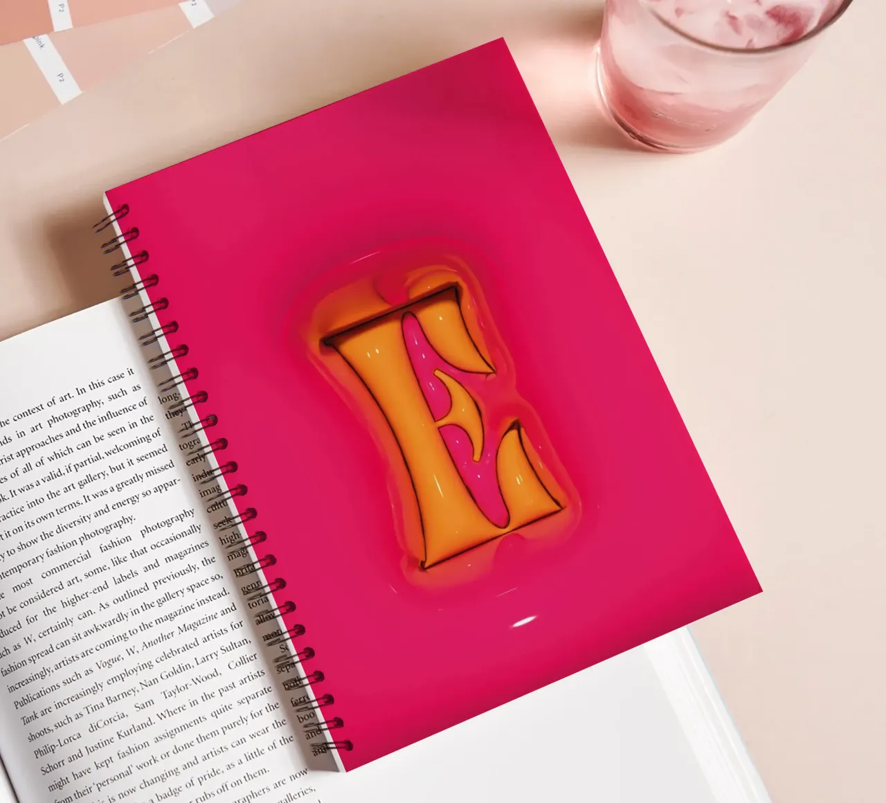 Bubblegum Inflate Initials E Pink spiral notebook by Malou-Studio