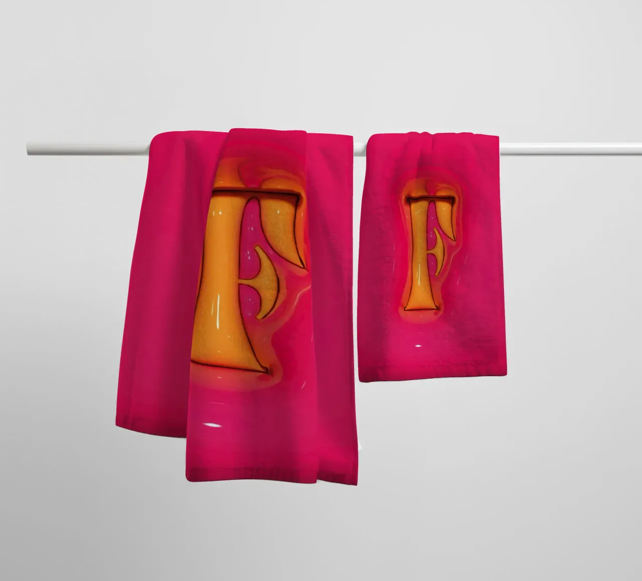 Bubblegum Inflate Initials F Pink towel by Malou-Studio