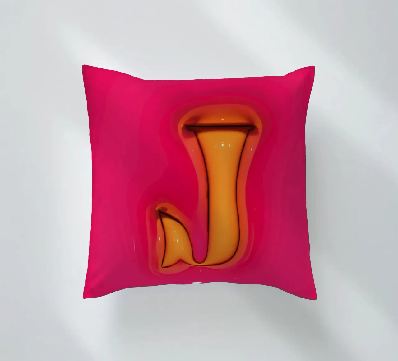 Bubblegum Inflate Initials J Pink decorative cushion by Malou-Studio