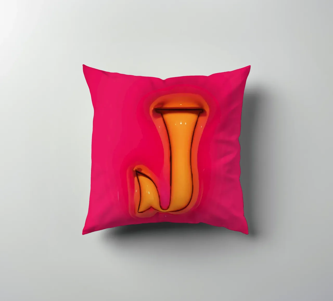 Bubblegum Inflate Initials J Pink decorative cushion by Malou-Studio