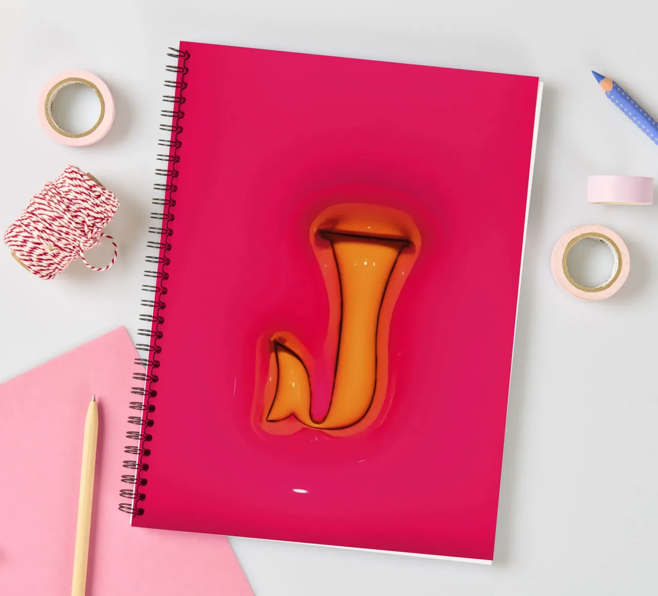 Bubblegum Inflate Initials J Pink spiral notebook by Malou-Studio