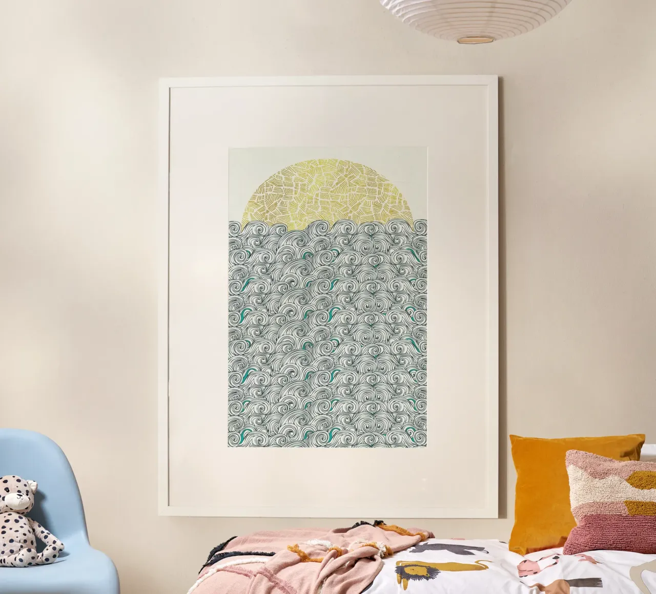 Sunny Tribal Seas poster con telaio in alluminio da Pom Graphic Design