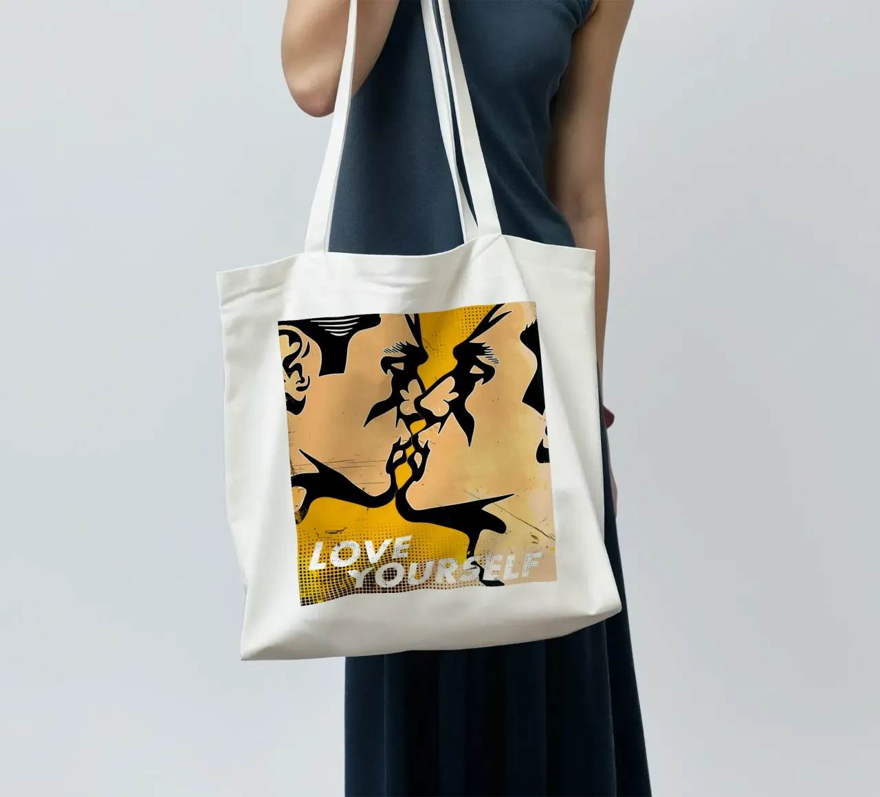Love Yourself: Pop art homage to self-love tote bag by Studio Mooodz