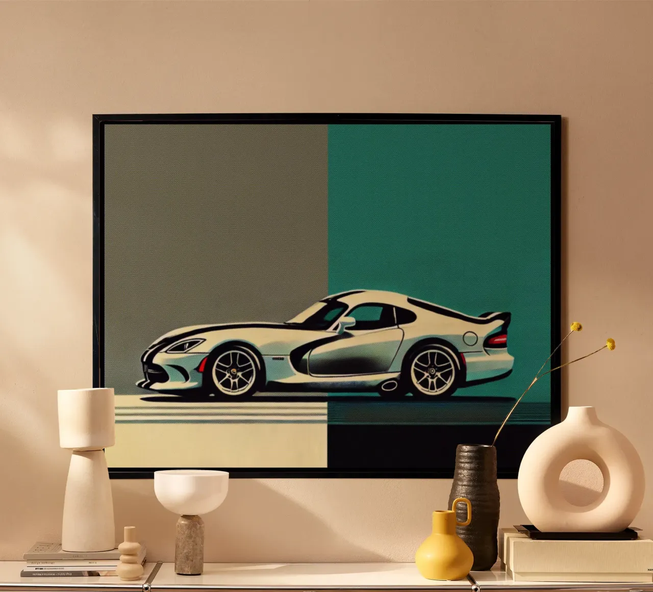 Dodge Viper - Poster vintage poster avec cadre en bois de posterprints-by-nomad