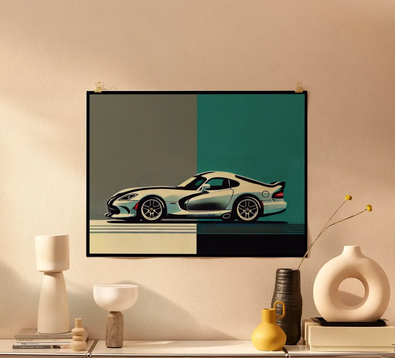 Dodge Viper - Poster vintage poster avec cadre en bois de posterprints-by-nomad
