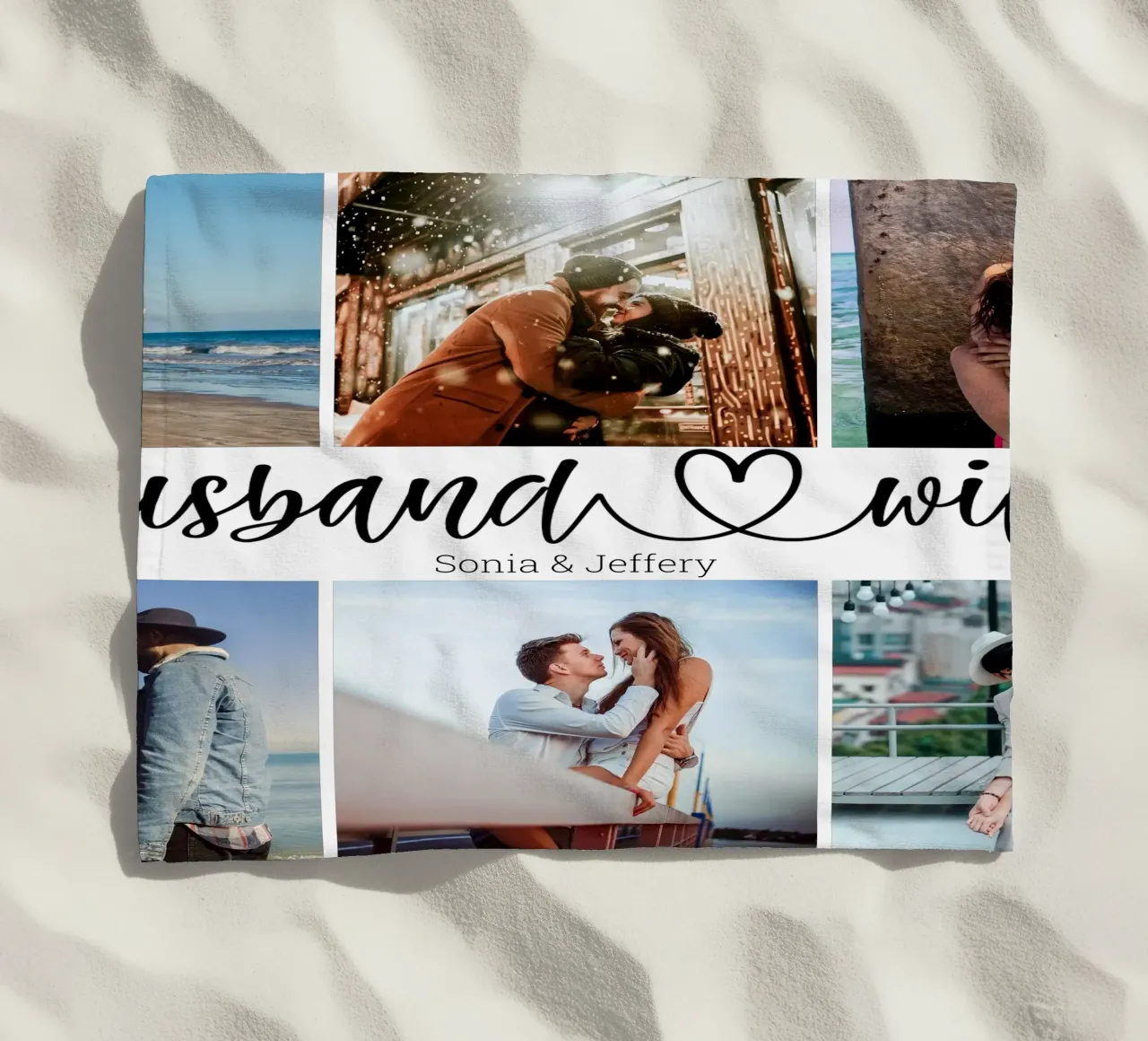 Personalized Husband & Wife Custom Name 6 Photo Collage beach towel by Personalized Art