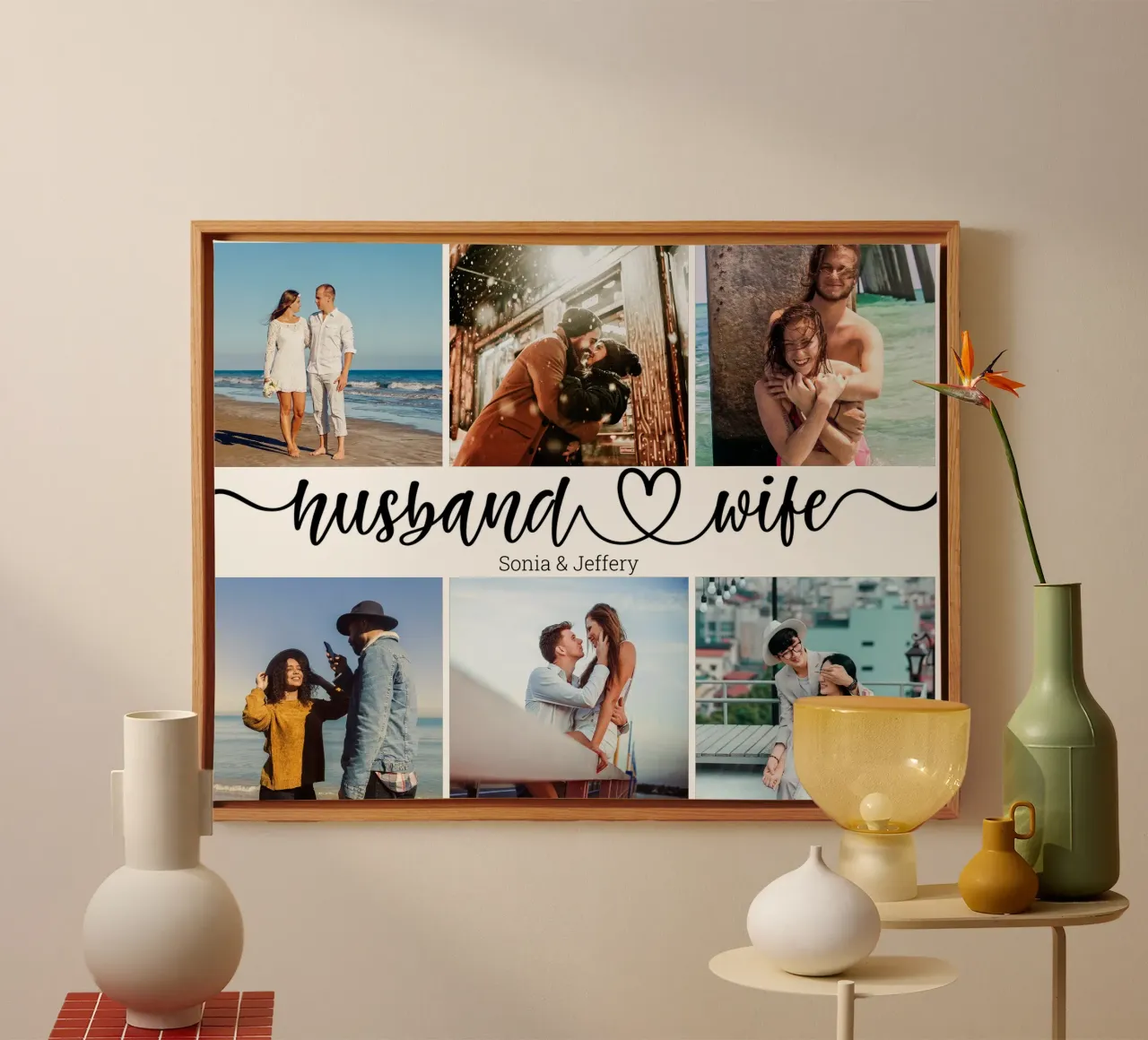 Personalisierte Ehemann & Ehefrau benutzerdefinierte Namen 6 Foto-Collage Leinwand mit Schattenfugenrahmen von Personalized Art