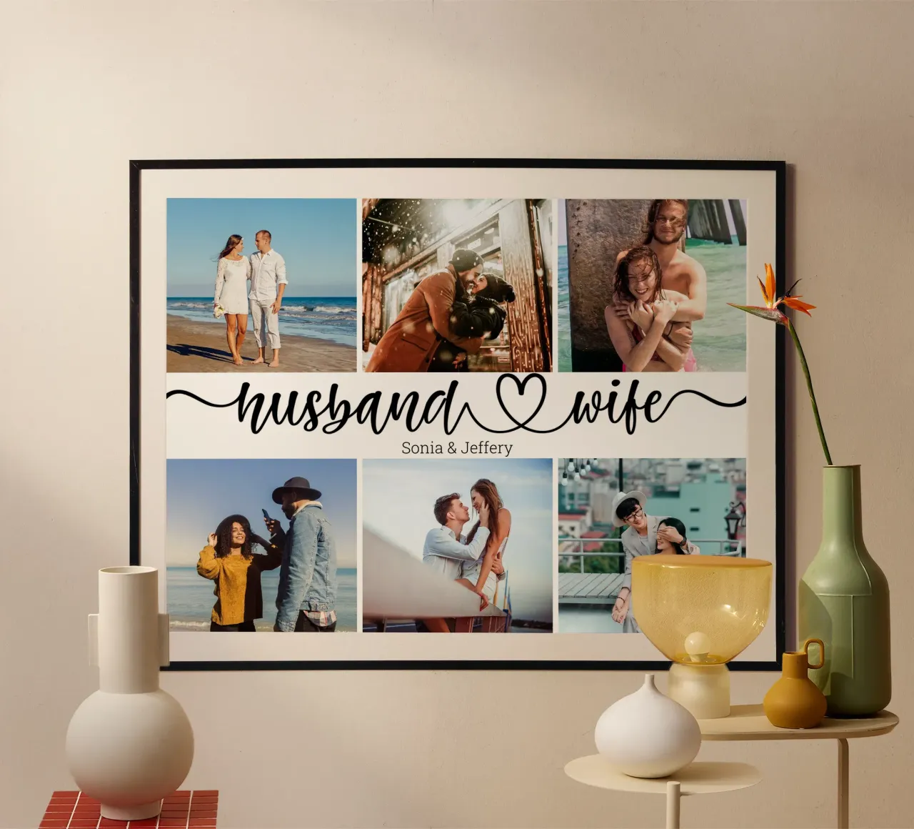 Personalized Husband & Wife Custom Name 6 Photo Collage poster with aluminum frame by Personalized Art