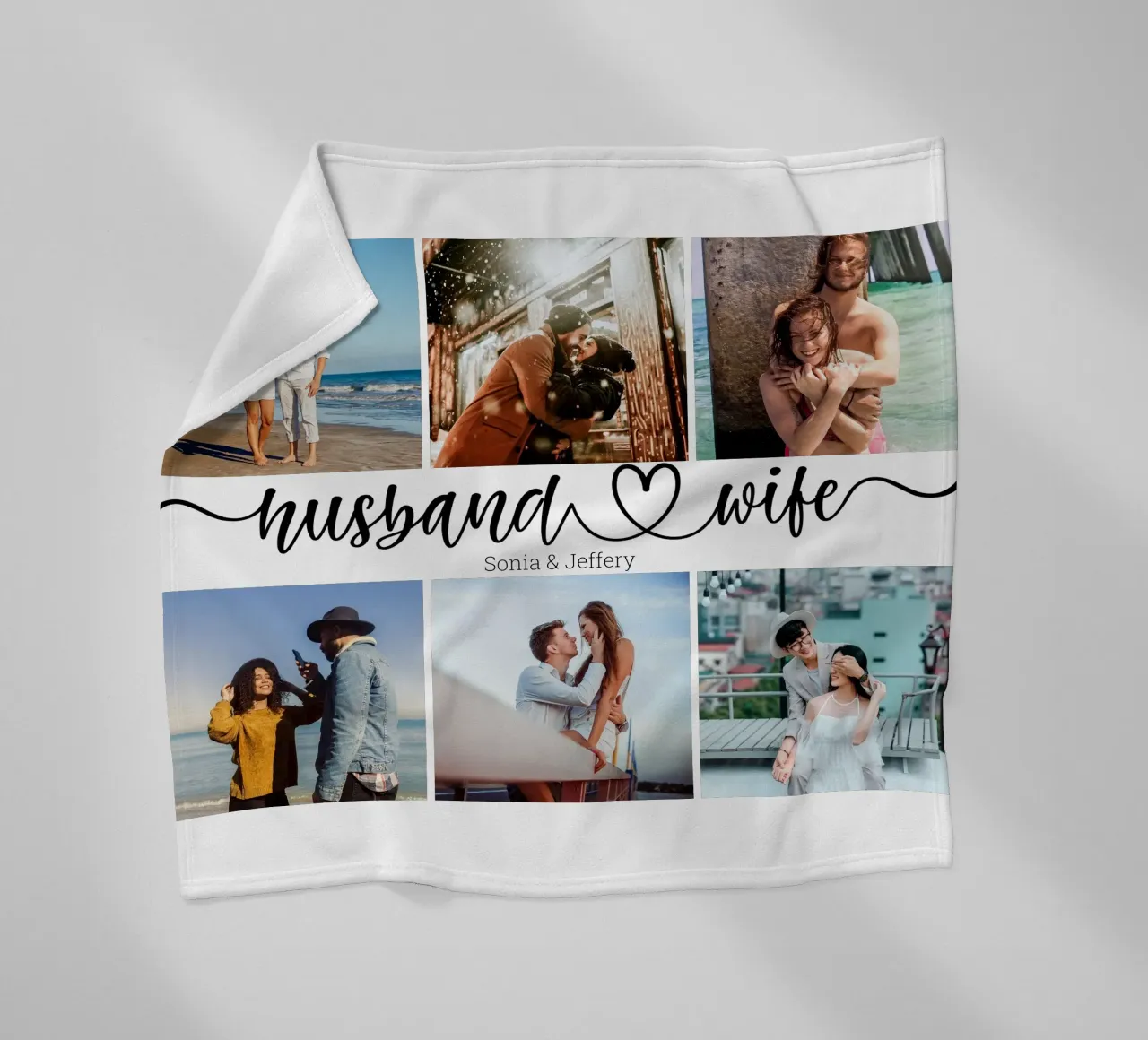 Personalized Husband & Wife Custom Name 6 Photo Collage fleece blanket by Personalized Art
