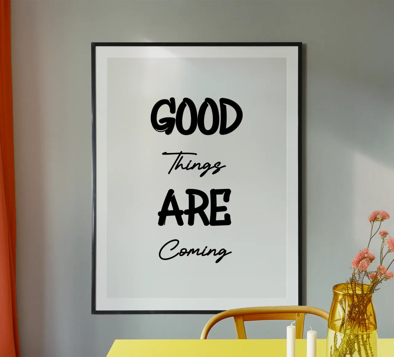 Le cose belle stanno arrivando Tipografia in stile moderno poster con telaio in alluminio da YV TYPOGRAPHY