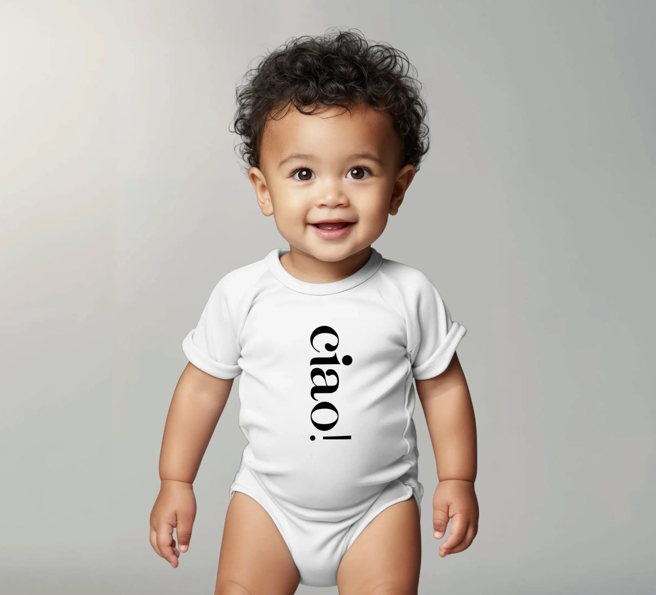 Ciao Semplice tipografia minimalista ed elegante body neonato maniche corte da YV TYPOGRAPHY