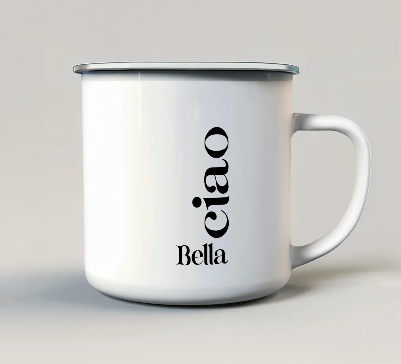 Bella Ciao Simple Modern Minimalist Typography enamel mug by YV TYPOGRAPHY