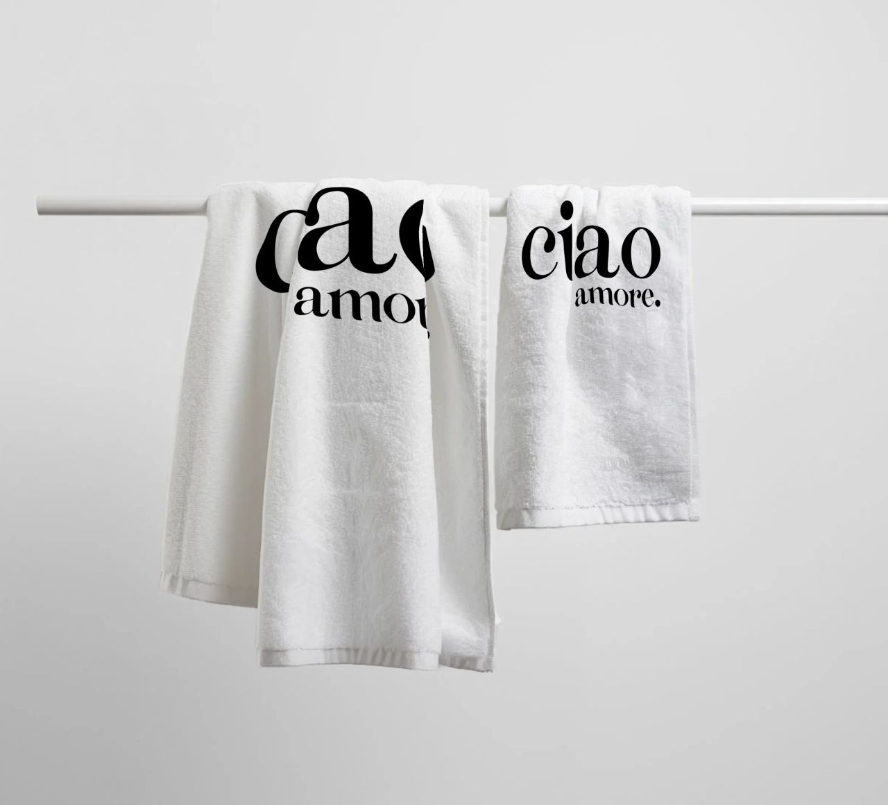 Ciao Amore Simple Modern Minimalist Typography towel by YV TYPOGRAPHY