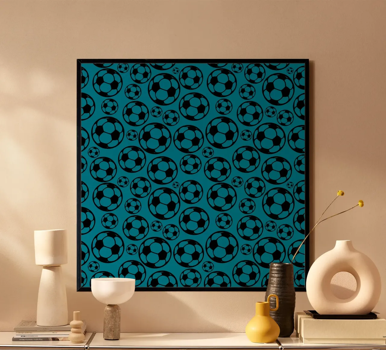 Footballs poster with wooden frame by baobabprintstore