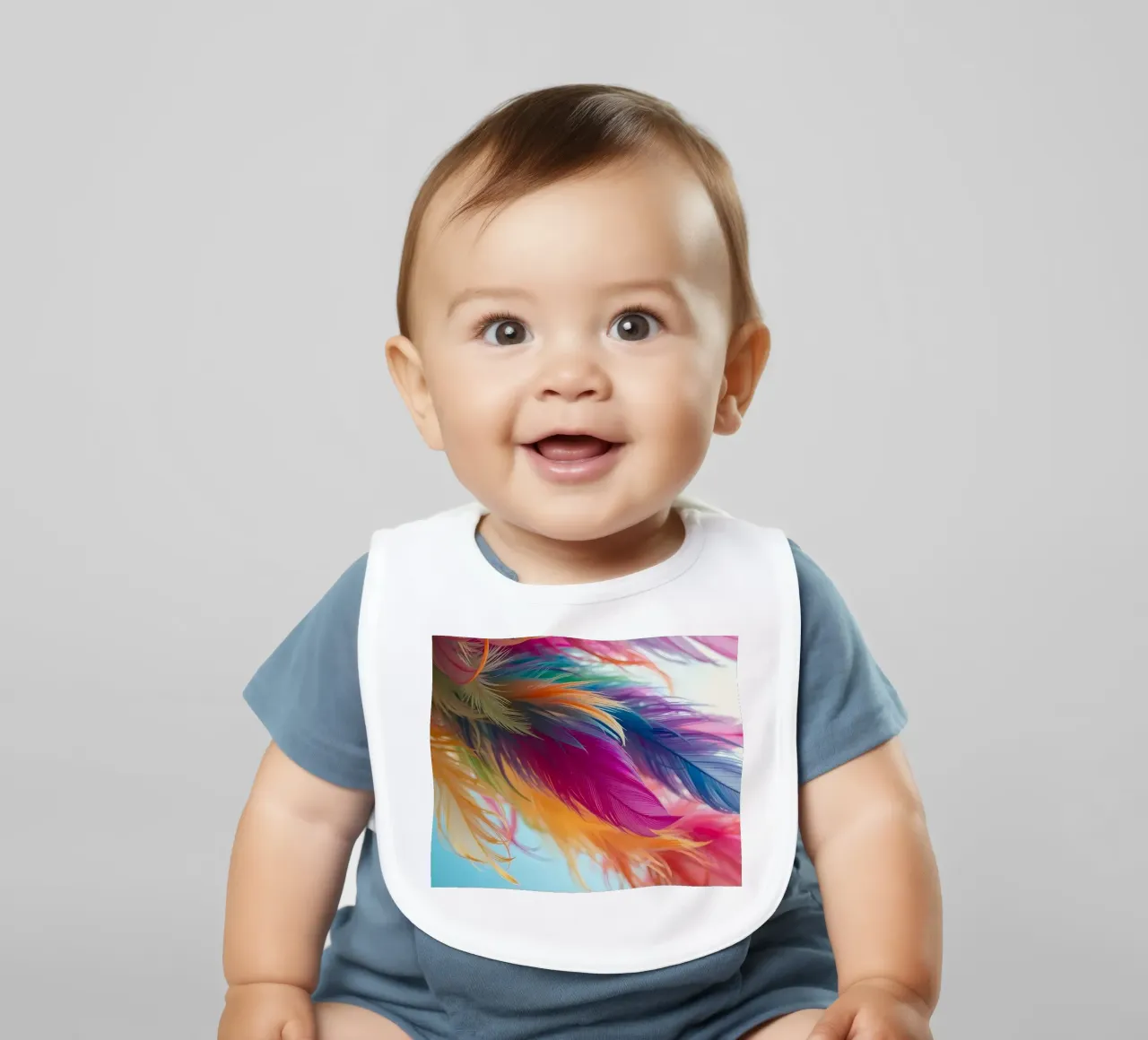 Le piume vibranti mostrano un arcobaleno di colori bavaglino da DesignDoodle