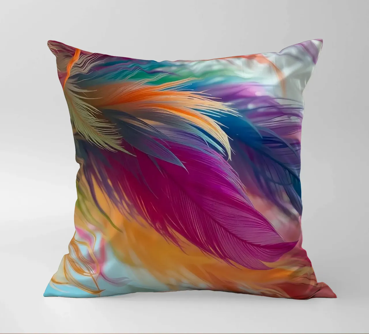 Vibrant feathers display a rainbow of colors cuscino da DesignDoodle