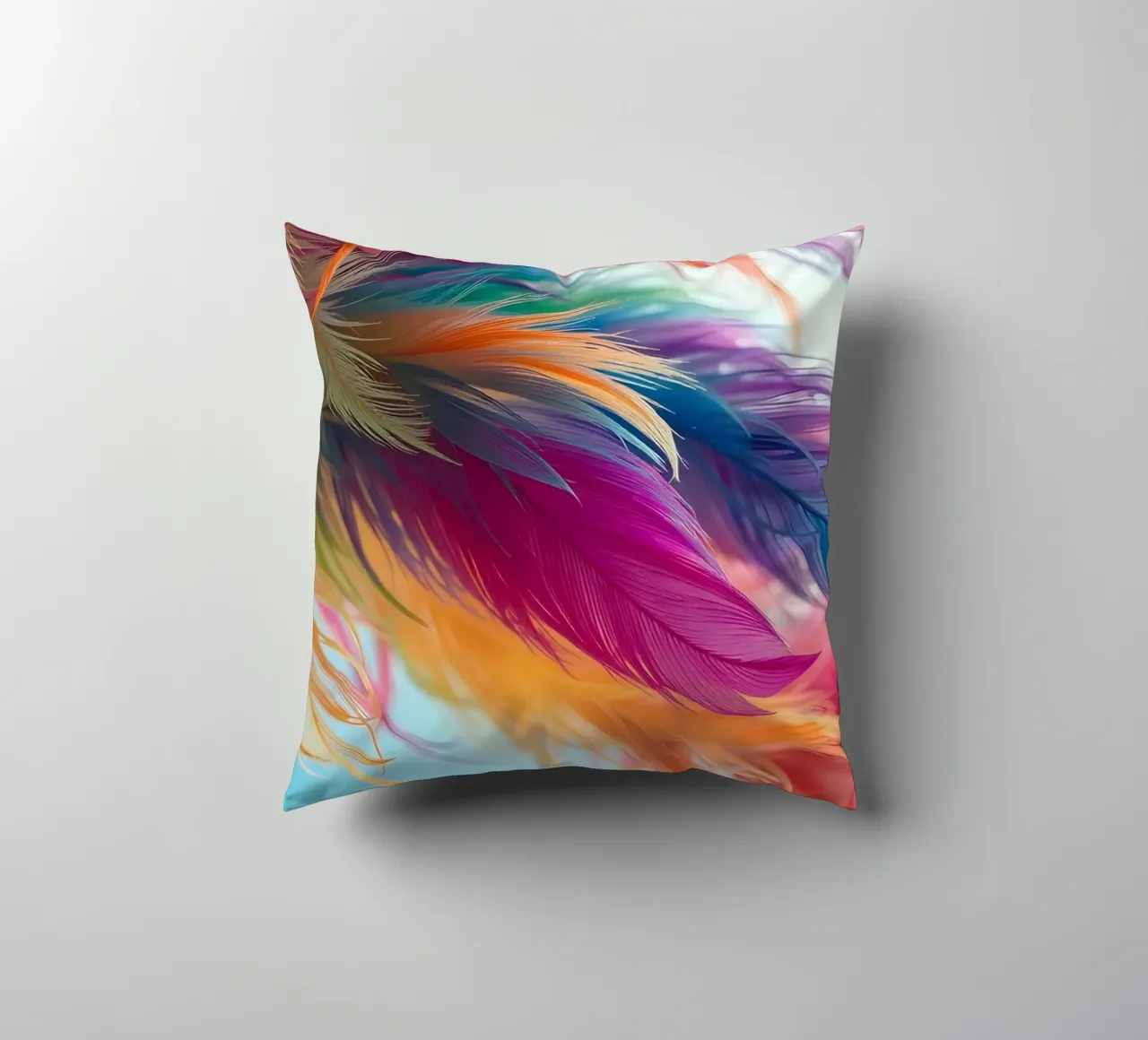 Vibrant feathers display a rainbow of colors cuscino da DesignDoodle