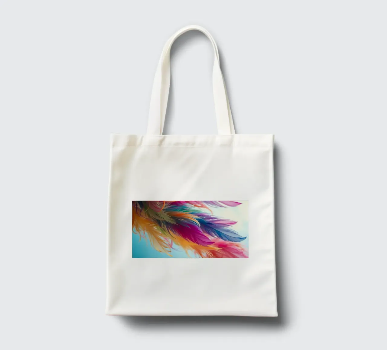 Vibrant feathers display a rainbow of colors borsa in juta da DesignDoodle
