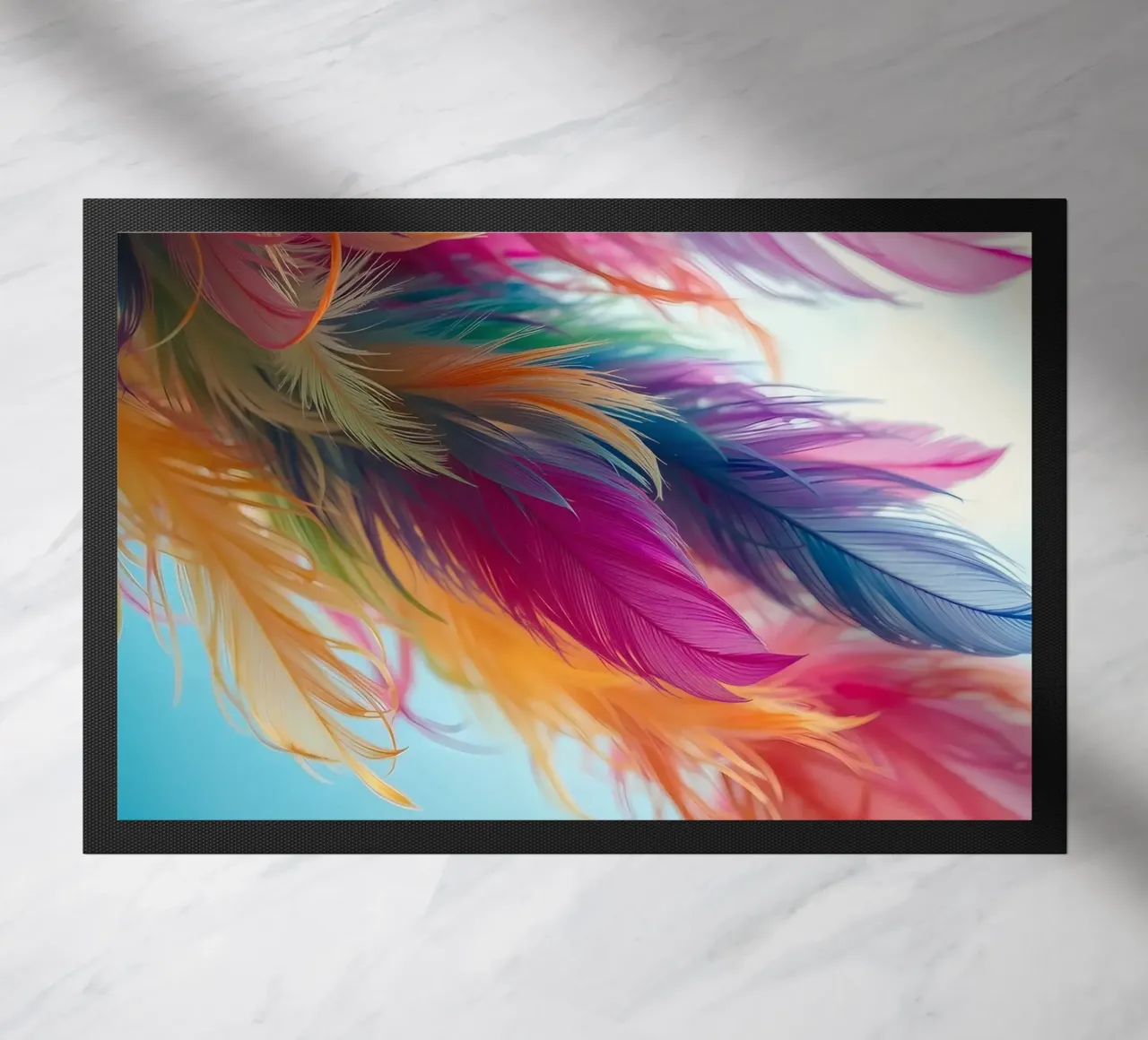 Le piume vibranti mostrano un arcobaleno di colori zerbino da DesignDoodle