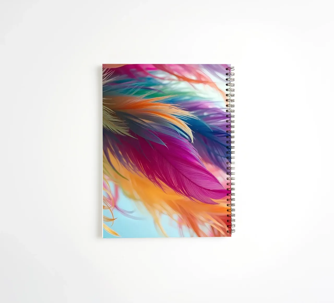 Vibrant feathers display a rainbow of colors spiral notebook by DesignDoodle