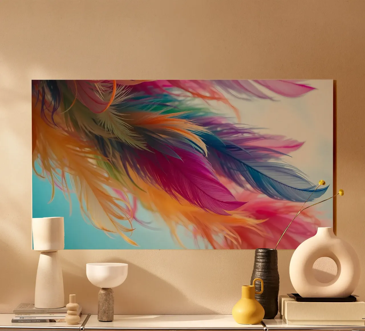 Vibrant feathers display a rainbow of colors plexiglass da DesignDoodle