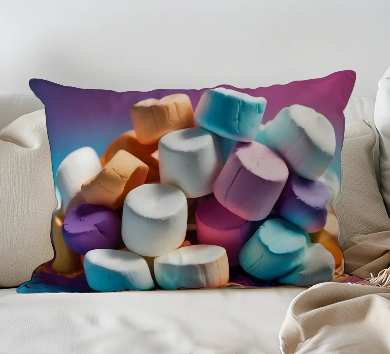Marshmallow colorati impilati in modo giocoso cuscino da DesignDoodle