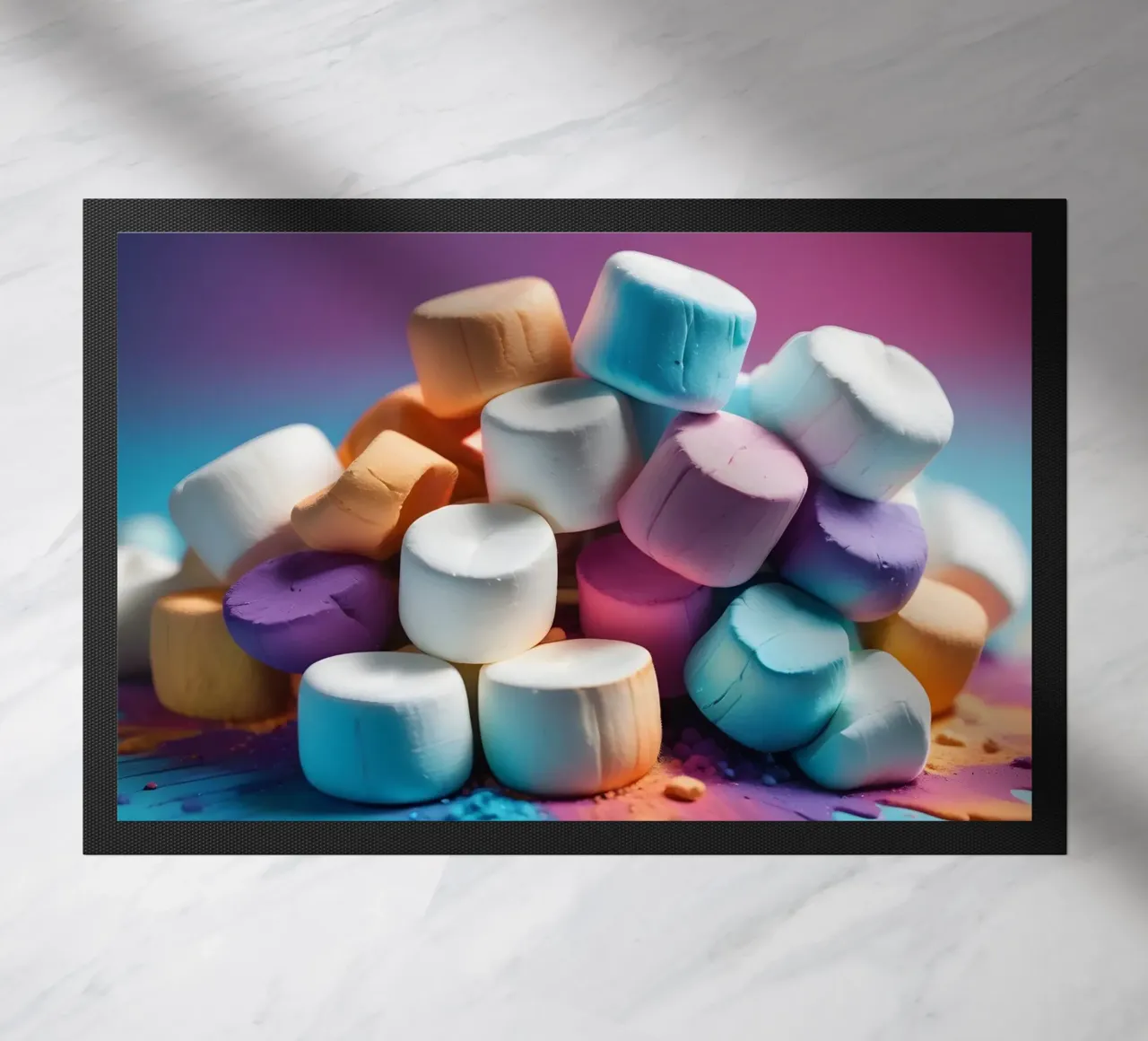 Marshmallow colorati impilati in modo giocoso zerbino da DesignDoodle