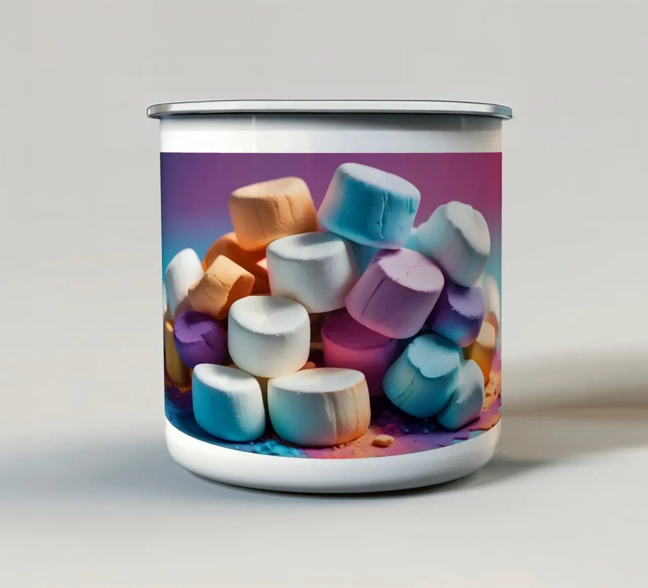 Marshmallow colorati impilati in modo giocoso tazza in smalto da DesignDoodle