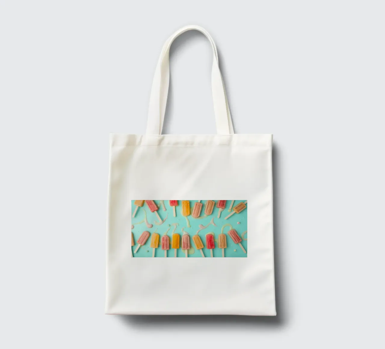 Colorful frozen pops displayed on a blue surface borsa in juta da DesignDoodle