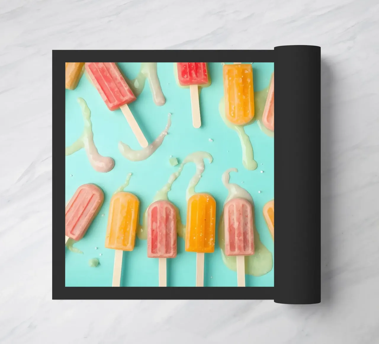 Colorful frozen pops displayed on a blue surface zerbino da DesignDoodle