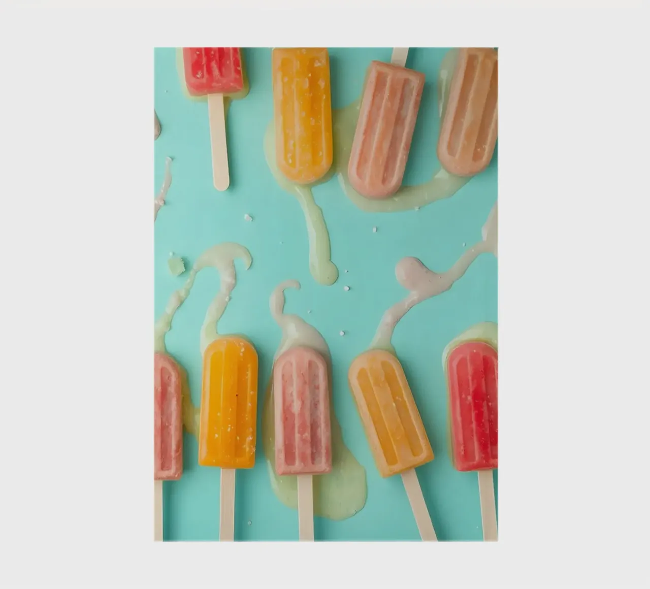 Colorful frozen pops displayed on a blue surface notebook by DesignDoodle