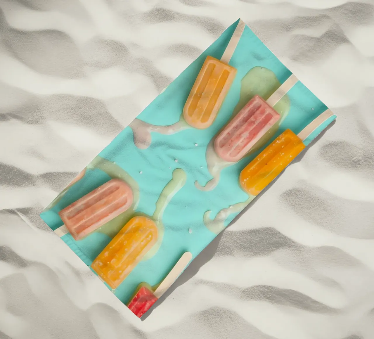 Colorful frozen pops displayed on a blue surface telo mare da DesignDoodle