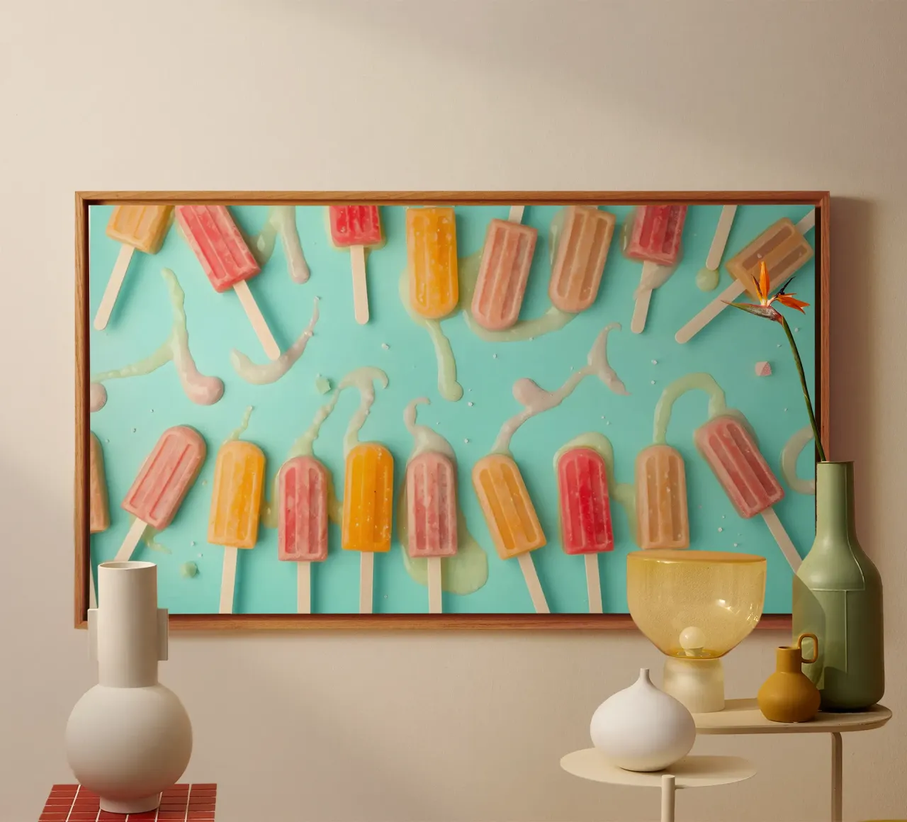 Colorful frozen pops displayed on a blue surface tela con Cornice a cassetta da DesignDoodle
