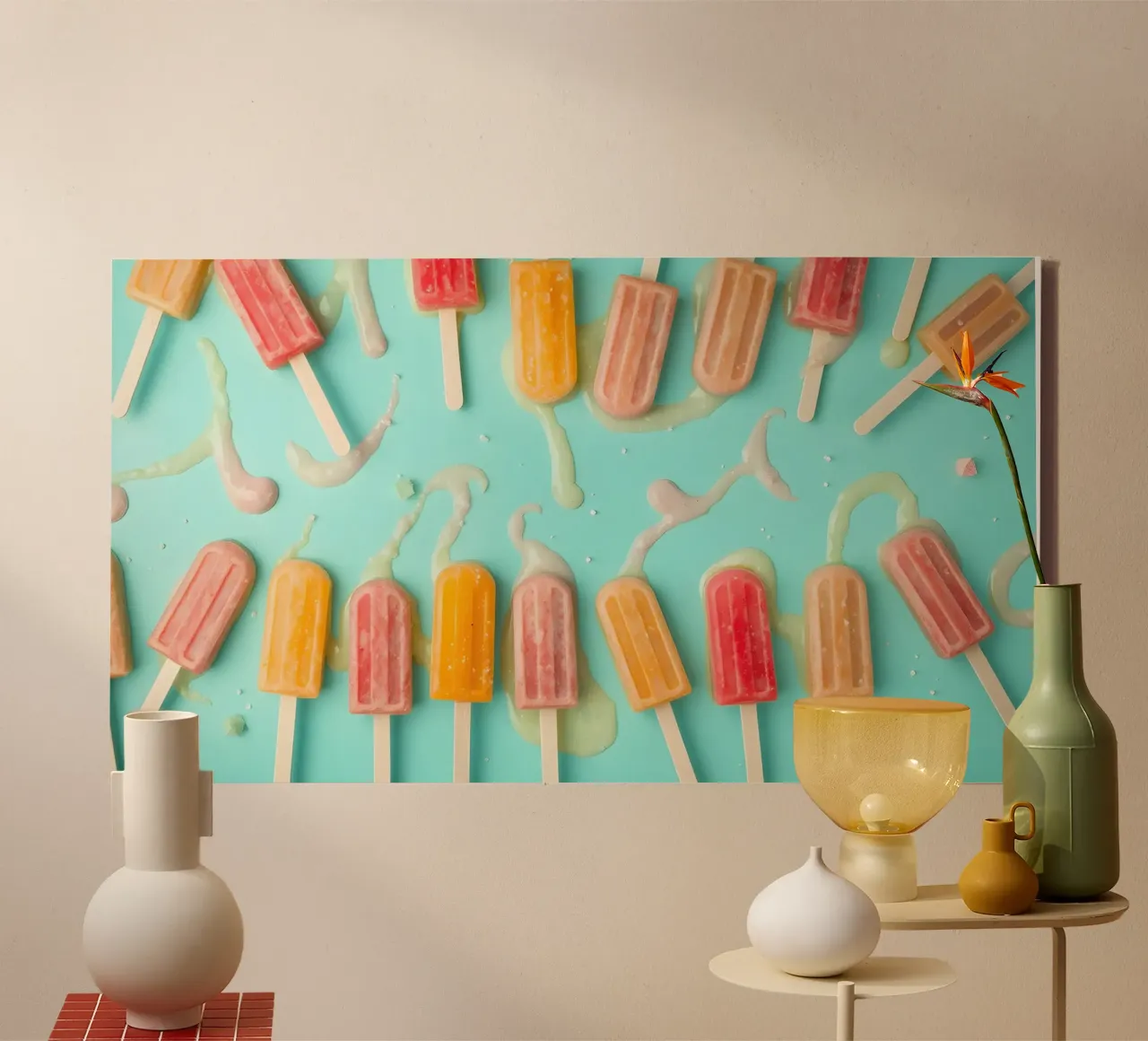 Colorful frozen pops displayed on a blue surface tela con Cornice a cassetta da DesignDoodle