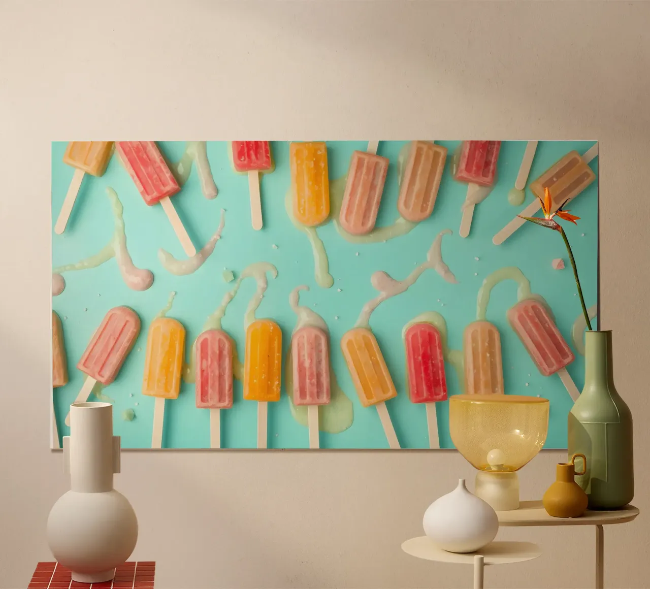Colorful frozen pops displayed on a blue surface carta hahnemühle da DesignDoodle