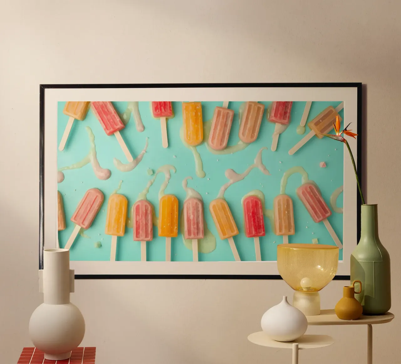 Colorful frozen pops displayed on a blue surface carta hahnemühle da DesignDoodle